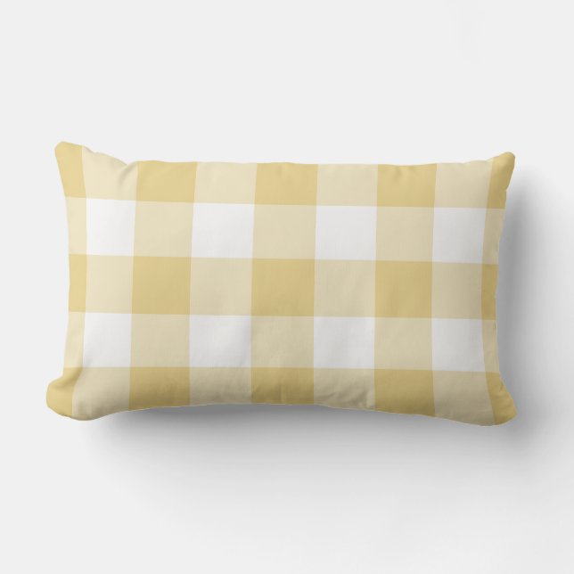 Yellow Gingham Pattern Chequered Lumbar Cushion (Front)