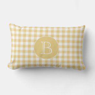 Yellow Gingham Pattern Custom Monogram Lumbar Cushion
