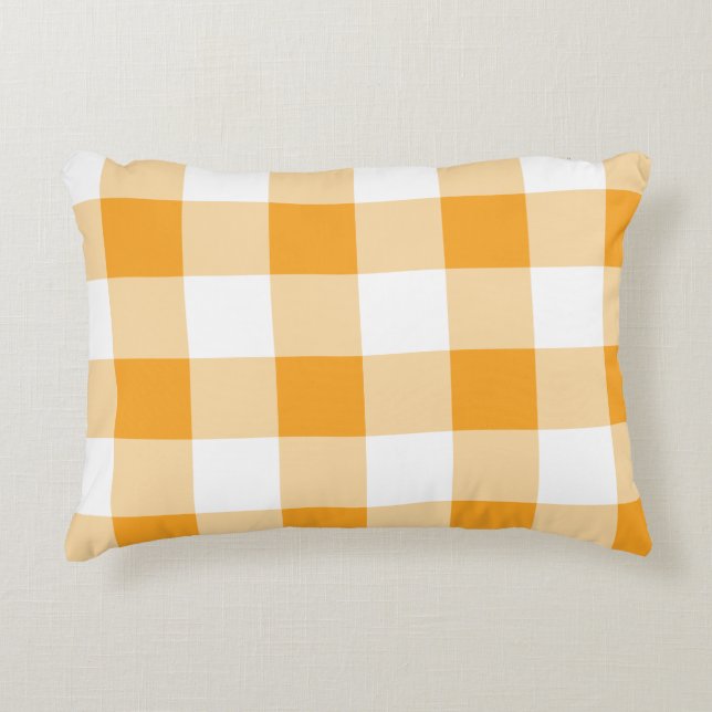 Yellow Gingham Pattern Decorative Cushion (Front)