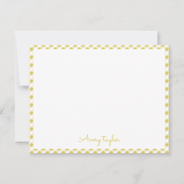 Yellow gingham pattern personalised Stationery Card (Front)