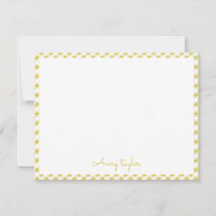 Yellow gingham pattern personalised Stationery Card