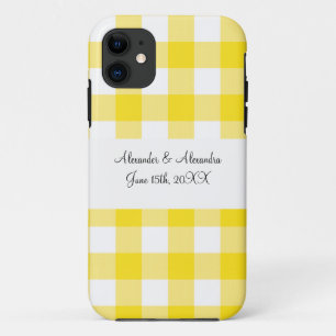 Yellow gingham pattern wedding favours iPhone 11 case