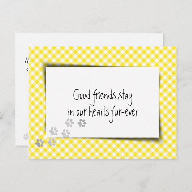 Yellow Gingham Pet Loss From Veterinarian Postcard (Front/Back)