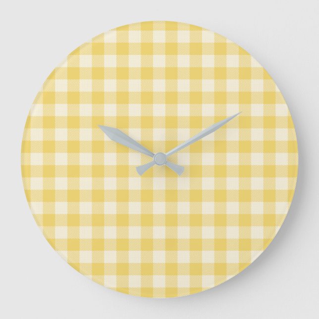 Yellow Gingham Plaid Acrylic Wall Clock (Front)