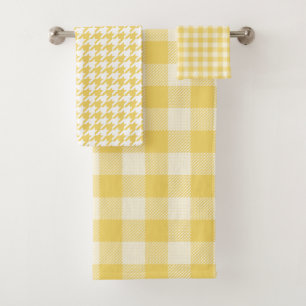 Yellow Gingham Plaid and Houndstooth Towel Set