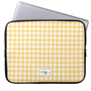 Yellow Gingham Plaid Checked Pattern Monogram Laptop Sleeve