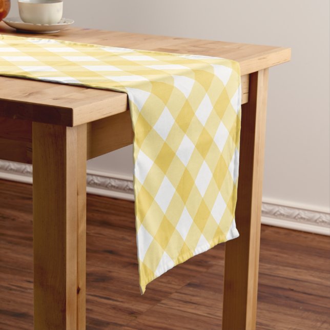 Yellow Gingham Plaid Pattern Short Table Runner (In Situ)