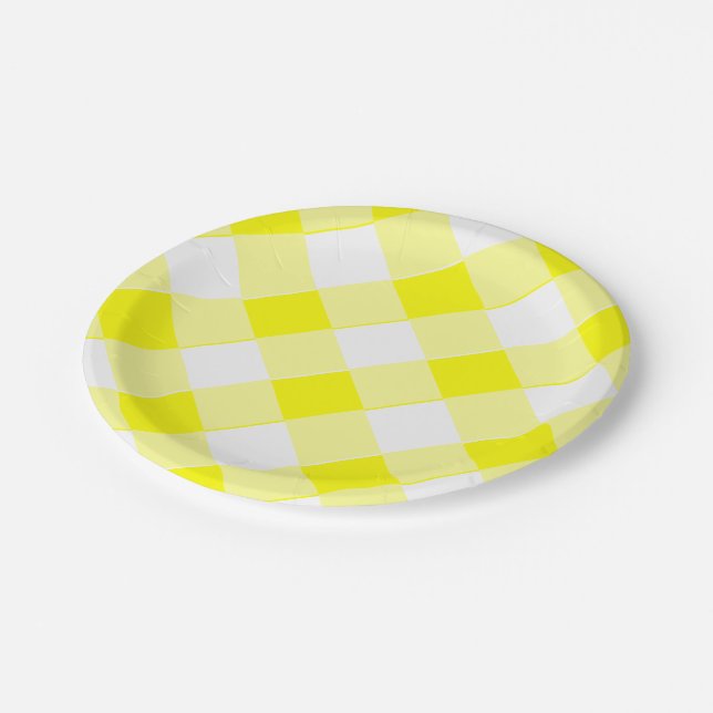 Yellow Gingham Retro Spectacular Old School Paper Plate (Angled)