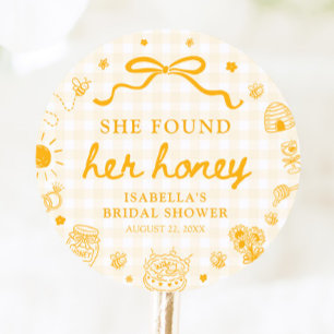 Yellow Gingham She Found Her Honey Bridal Shower Classic Round Sticker