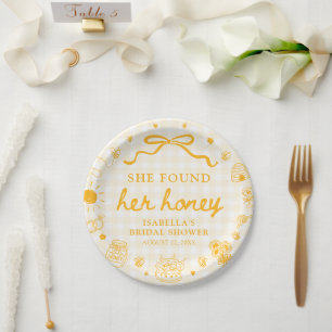 Yellow Gingham She Found Her Honey Bridal Shower Paper Plate