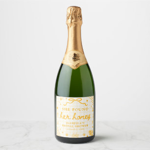 Yellow Gingham She Found Her Honey Bridal Shower Sparkling Wine Label