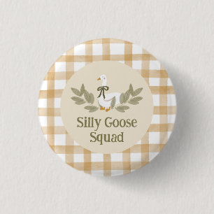 Yellow Gingham Silly Goose Birthday Party  3 Cm Round Badge
