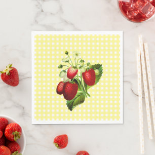 Yellow Gingham & Strawberries Lunch Paper Napkin