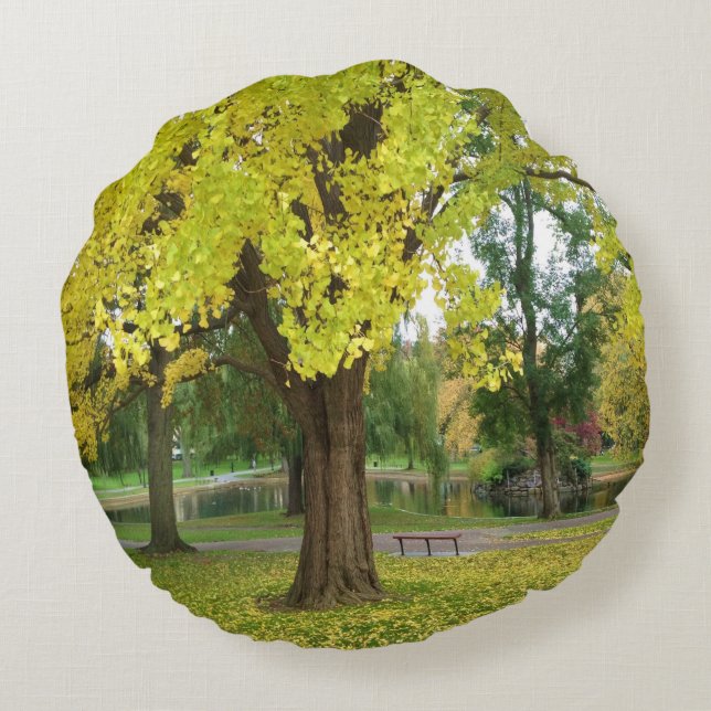Yellow Gingko Tree Round Cushion (Back)