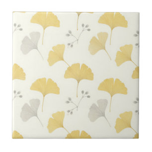 Yellow Ginkgo Fan Leaves Repeat Ceramic Tile