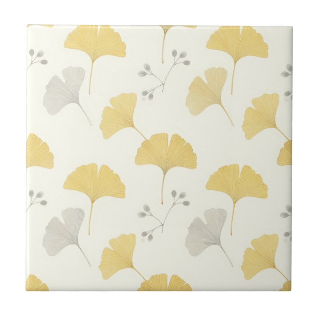 Yellow Ginkgo Fan Leaves Repeat Ceramic Tile (Front)