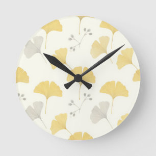 Yellow Ginkgo Fan Leaves Repeat Round Clock