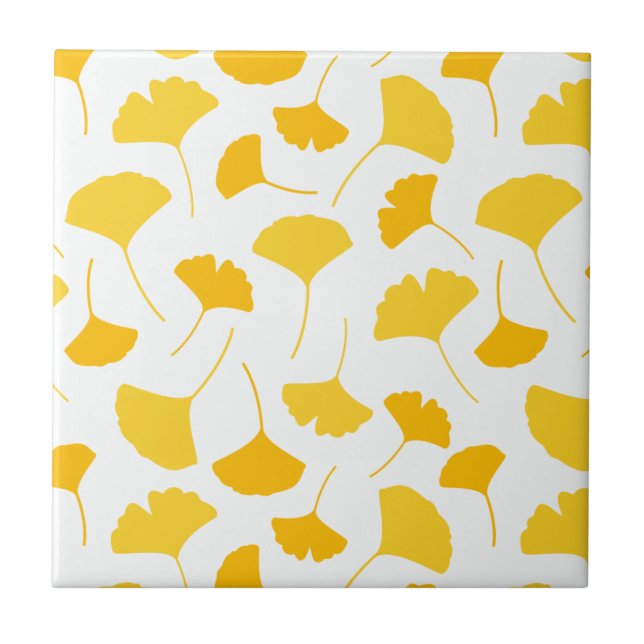 Yellow Ginkgo Leaf Pattern Ceramic Tile (Front)