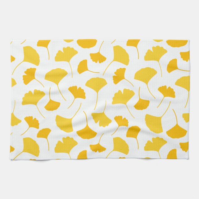 Yellow Ginkgo Leaf Pattern Tea Towel (Horizontal)