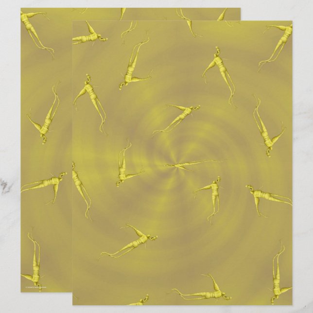 Yellow Ginseng Man Scrapbook Paper 2-Sided Page (Front/Back)