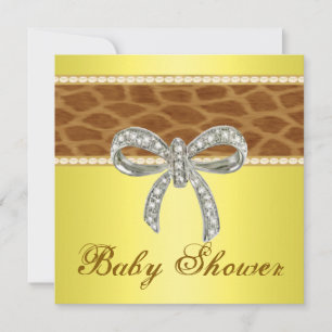 Yellow Giraffe Diamond Bow Baby Shower Invitation