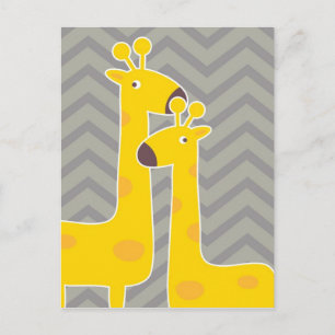 Yellow giraffe on zigzag chevron - Grey Postcard