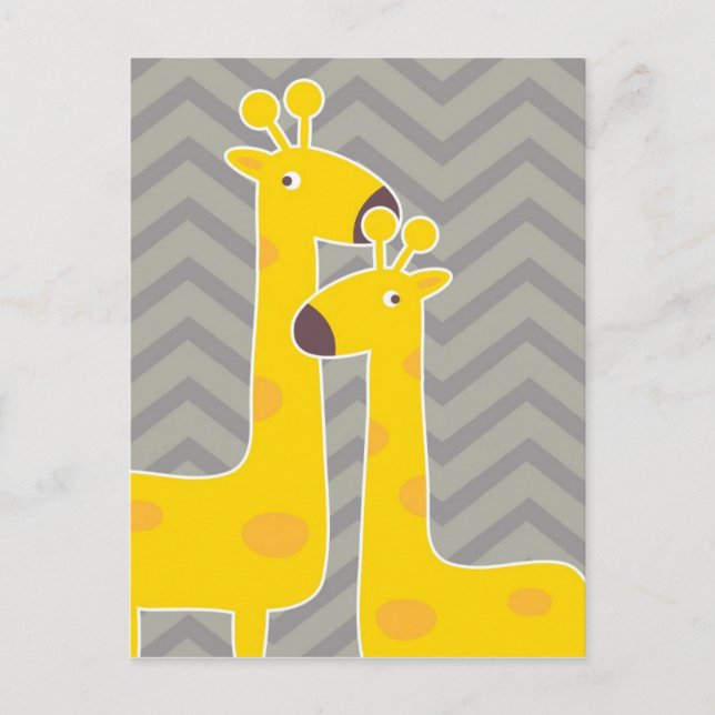 Yellow giraffe on zigzag chevron - Grey Postcard (Front)