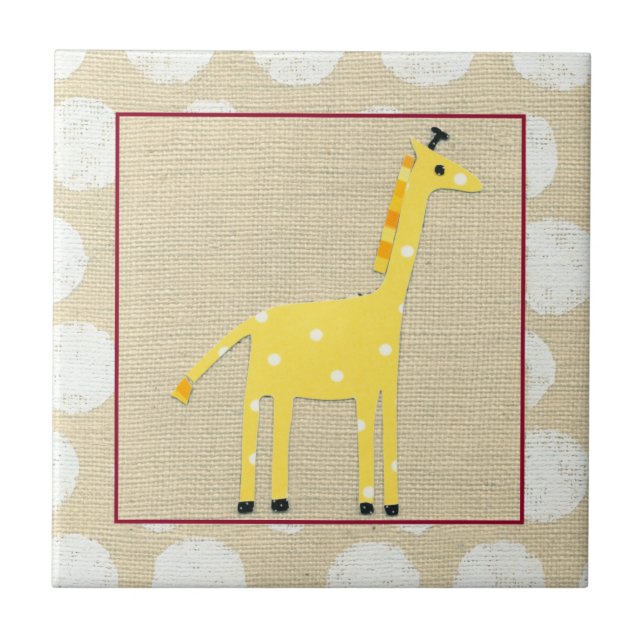 Yellow Giraffe with White Polka Dots Ceramic Tile (Front)