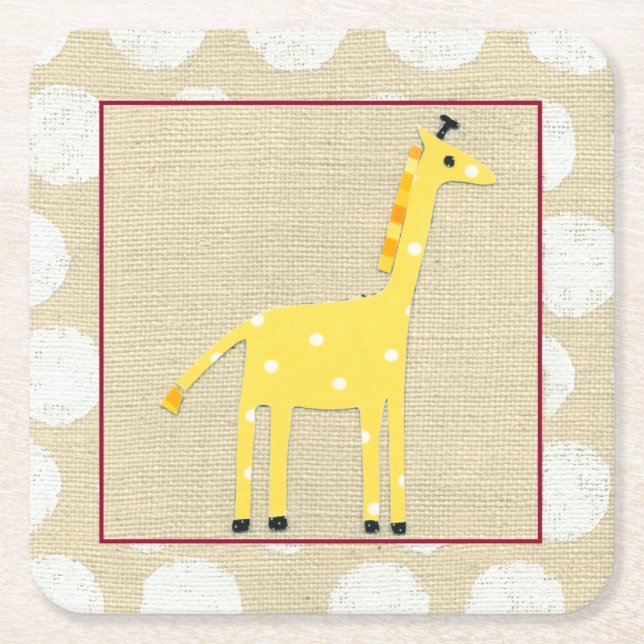 Yellow Giraffe with White Polka Dots Square Paper Coaster (Front)