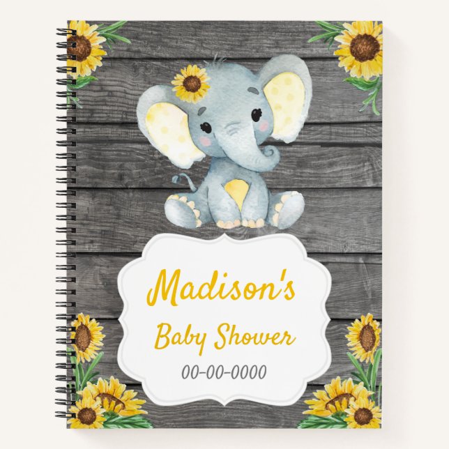 Yellow Girl, Elephant  Book Baby Shower Rustic (Front)