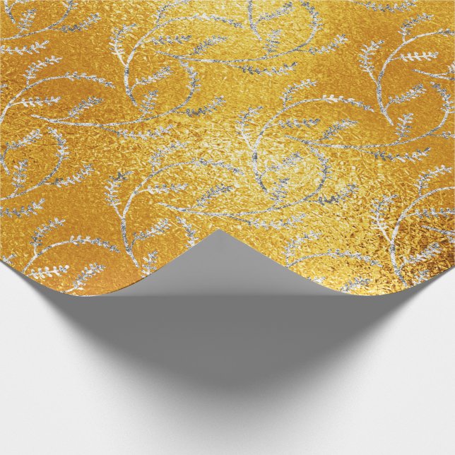Yellow Glass Lemon Floral Foils Laurel Wrapping Paper (Corner)