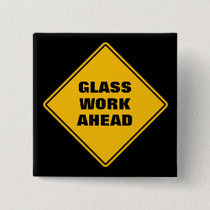 Yellow glass work ahead classic road sign 15 cm square badge