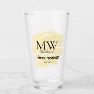 Yellow glitter add your name groomsmen gift throw glass