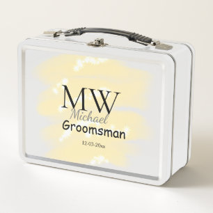 Yellow glitter add your name groomsmen gift throw metal lunch box