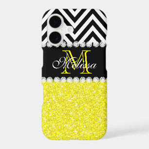 YELLOW GLITTER BLACK CHEVRON MONOGRAMMED