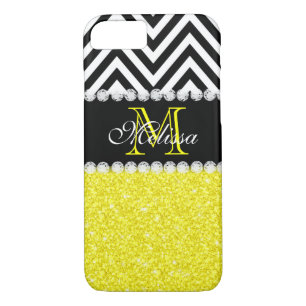 YELLOW GLITTER BLACK CHEVRON MONOGRAMMED iPhone 8/7 CASE