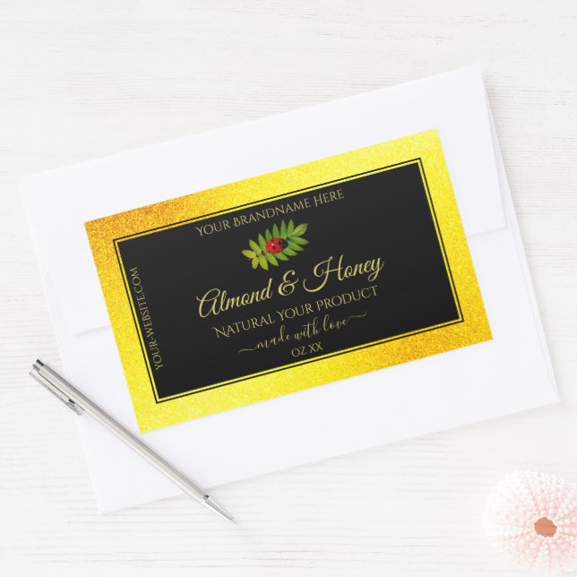 Yellow Glitter Black Product Labels Ladybug Leaf (Envelope)