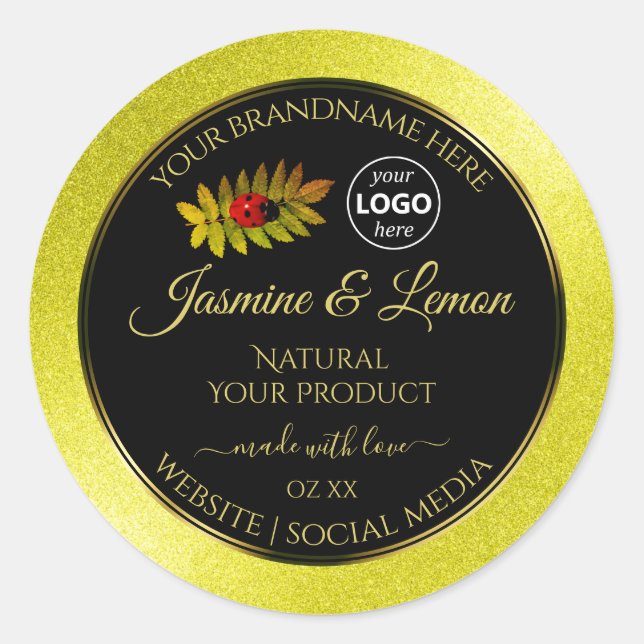Yellow Glitter Black Product Labels Ladybug Logo (Front)