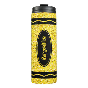 Yellow Glitter Crayon Custom Name Beverage Tumbler