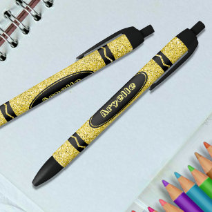 Yellow Glitter Crayon Custom Name Push Pen