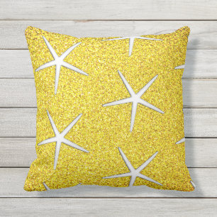 Yellow Glitter Gold Sparkle Starfish Patterns Cute Cushion