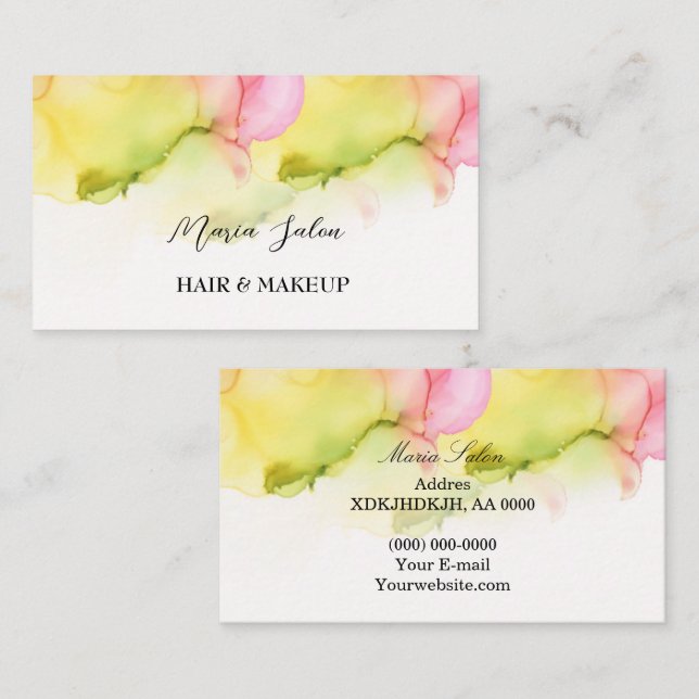 Yellow glitter gold  watercolor Business Card (Front/Back)