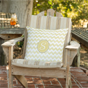 Yellow Glitter Grunge Chevron With Monogram Cushion