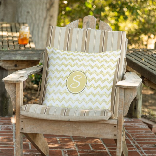 Yellow Glitter Grunge Chevron With Monogram Cushion (Chair)