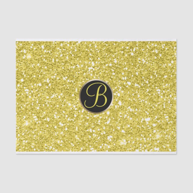 Yellow Glitter Sparkle Glam Monogram Initial Tissue Paper (Front)
