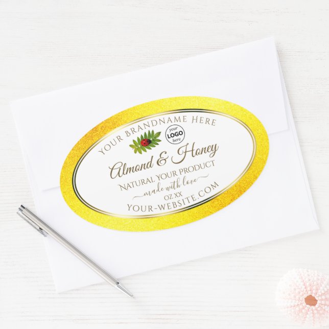 Yellow Glitter White Product Labels Ladybug Logo (Envelope)