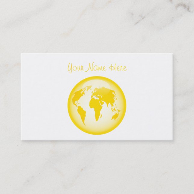 Yellow Glossy Globe, Your Name Here Business Card (Front)