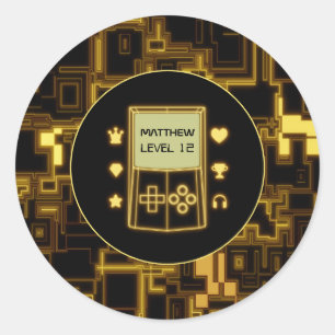 Yellow Glow Handheld Console Classic Round Sticker