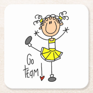 Yellow Go Team Cheerleader Square Paper Coaster