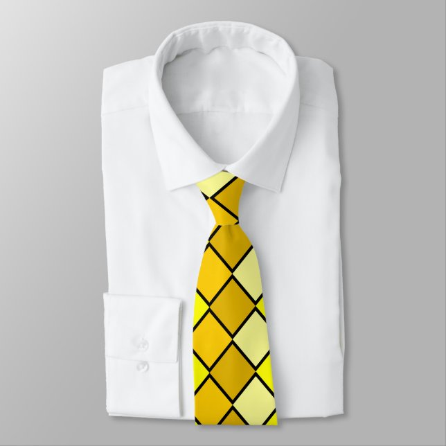 Yellow, Gold and Black Checked Necktie (Tied)